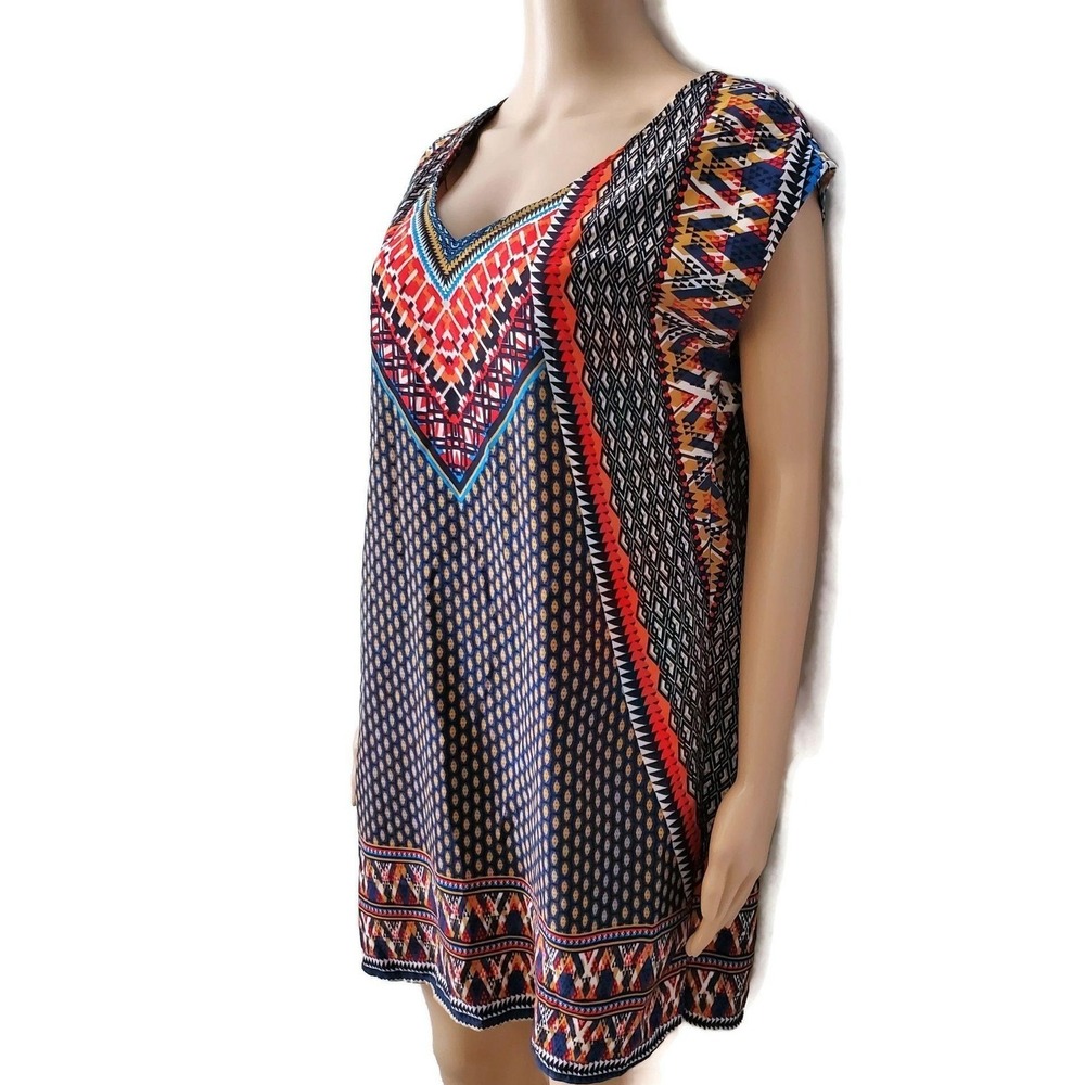 BeBop Women's Multicolor Printed Side Slit Long Shirt Dress Tunic Size Medium - Picture 11 of 15